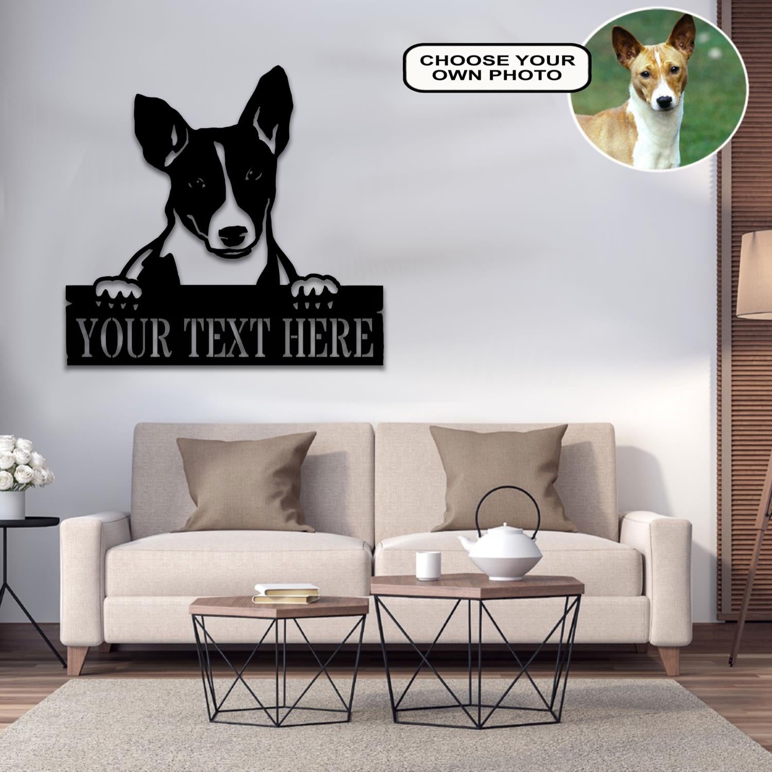 Personalized Basenji Dog Metal Sign Led Lights Custom Name Photo