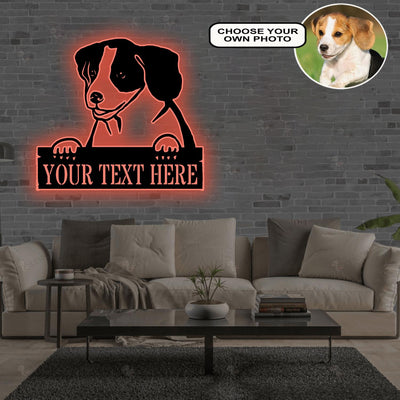 Personalized Beagle Dog Metal Sign Led Lights Custom Name Photo