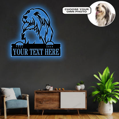 Personalized Bearded collie Dog Metal Sign Led Lights Custom Name Photo