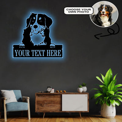 Personalized Bernese Mountain Dog Metal Sign Led Lights Custom Name Photo