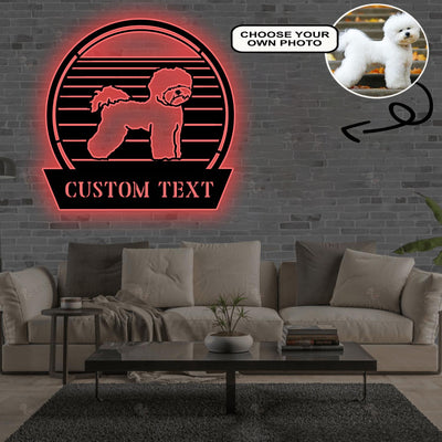 Personalized Bichon frise Dog Metal Sign Led Lights Custom Name Photo