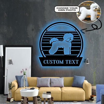 Personalized Bichon frise Dog Metal Sign Led Lights Custom Name Photo