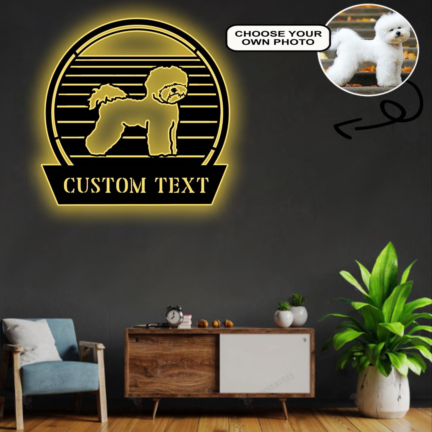 Personalized Bichon frise Dog Metal Sign Led Lights Custom Name Photo