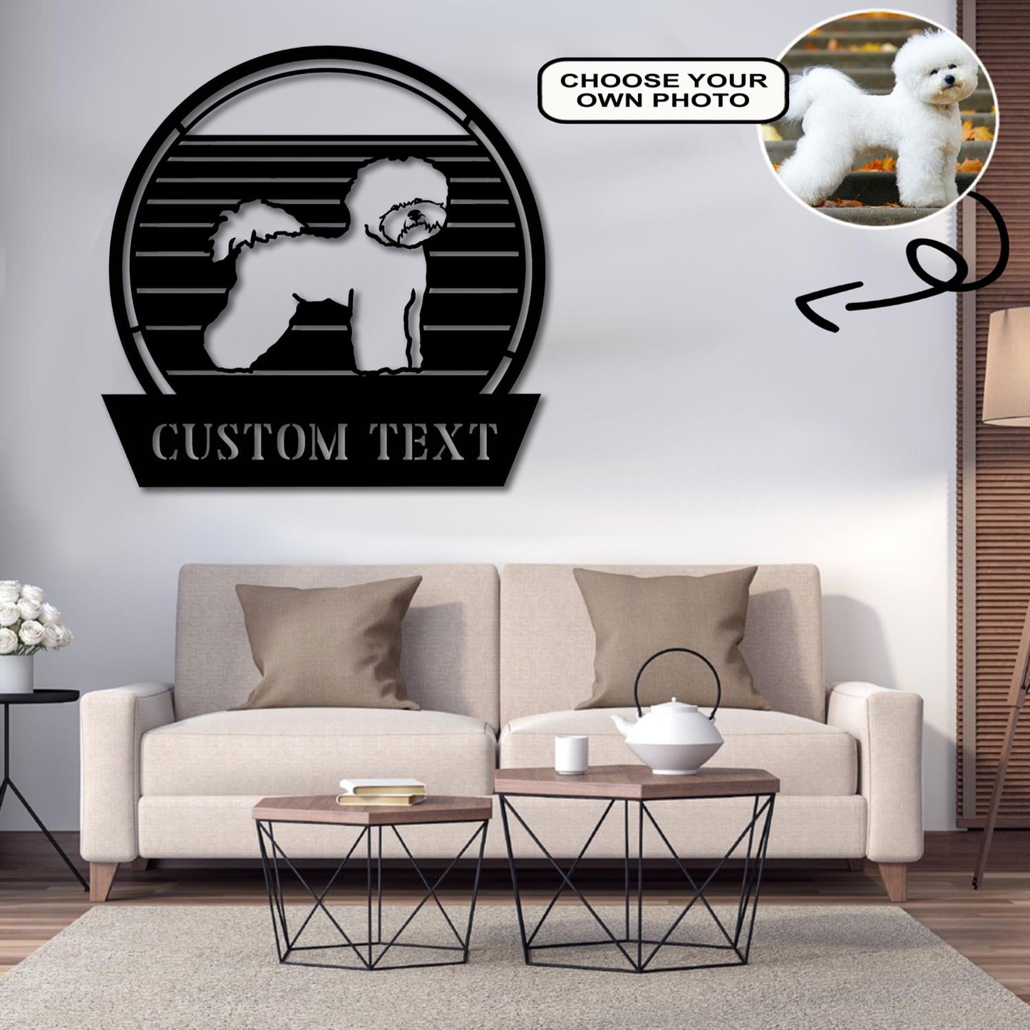 Personalized Bichon frise Dog Metal Sign Led Lights Custom Name Photo