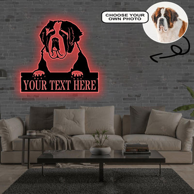 Personalized Big mountain Dog Metal Sign Led Lights Custom Name Photo
