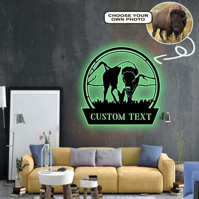 Personalized Bison Dog Metal Sign Led Lights Custom Name Photo