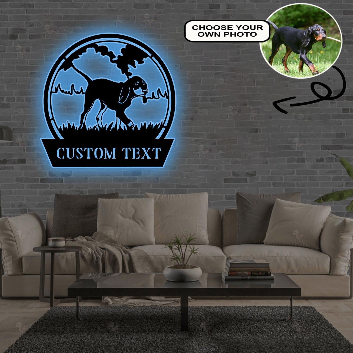 Personalized Black and tan coonhound Dog Metal Sign Led Lights Custom Name Photo