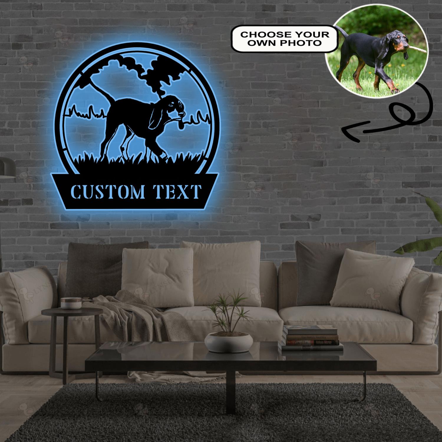 Personalized Black and tan coonhound Dog Metal Sign Led Lights Custom Name Photo