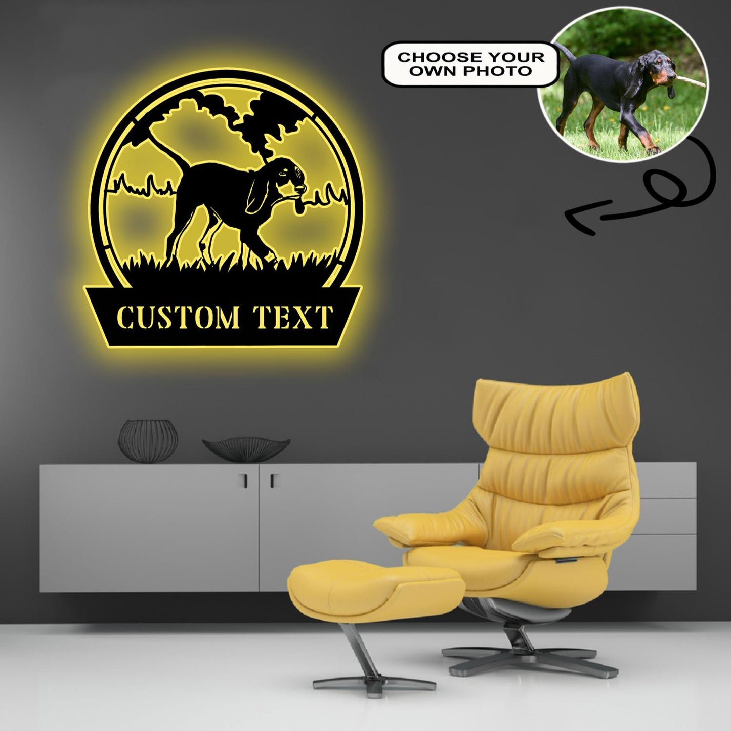 Personalized Black and tan coonhound Dog Metal Sign Led Lights Custom Name Photo