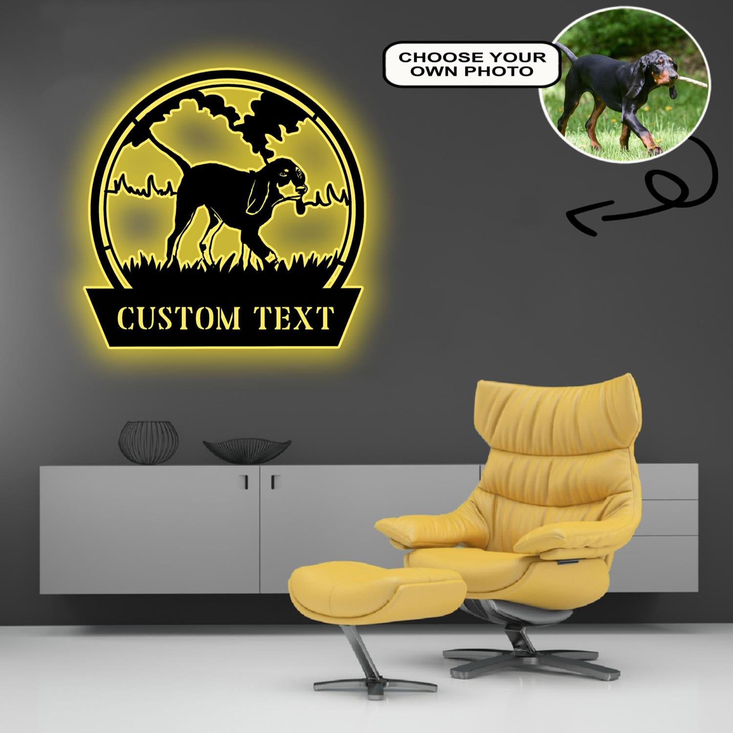 Personalized Black and tan coonhound Dog Metal Sign Led Lights Custom Name Photo