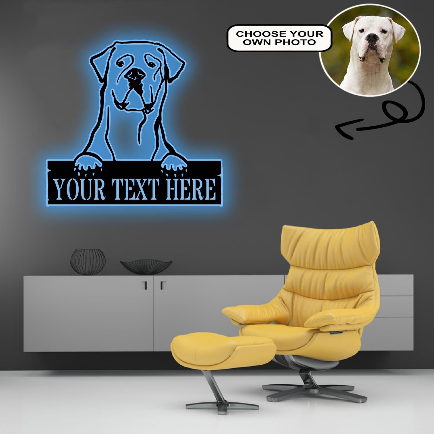 Personalized Bordeaux great dane Dog Metal Sign Led Lights Custom Name Photo