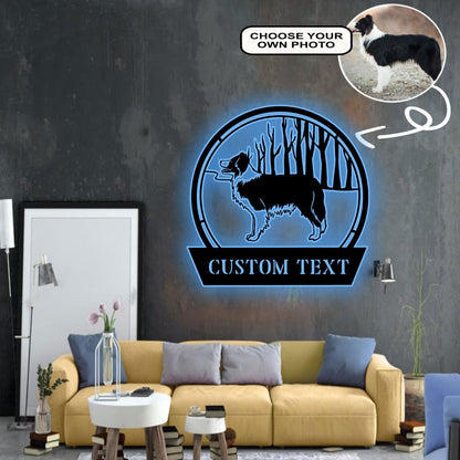 Personalized Border collie Dog Metal Sign Led Lights Custom Name Photo