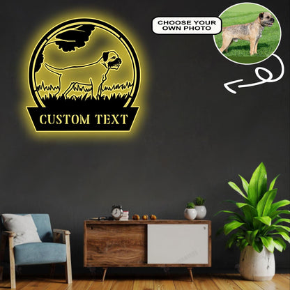 Personalized Border terrier Dog Metal Sign Led Lights Custom Name Photo