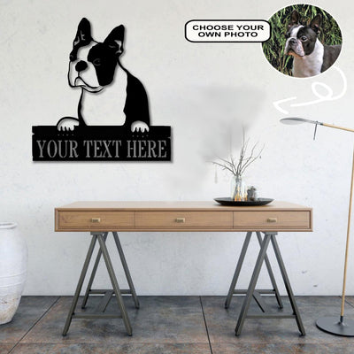 Personalized Boston Terrier Dog Metal Sign Led Lights Custom Name Photo