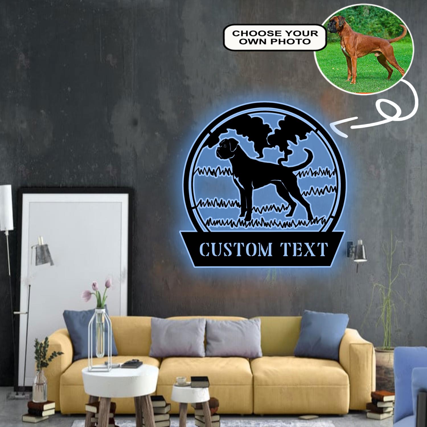 Personalized Boxer Dog Metal Sign Led Lights Custom Name Photo