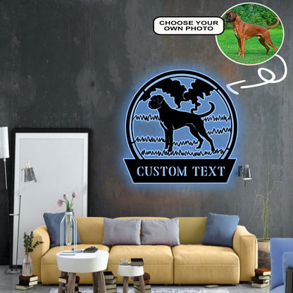Personalized Boxer Dog Metal Sign Led Lights Custom Name Photo