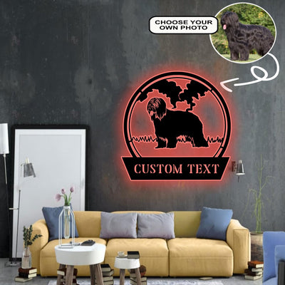 Personalized Briard Dog Metal Sign Led Lights Custom Name Photo