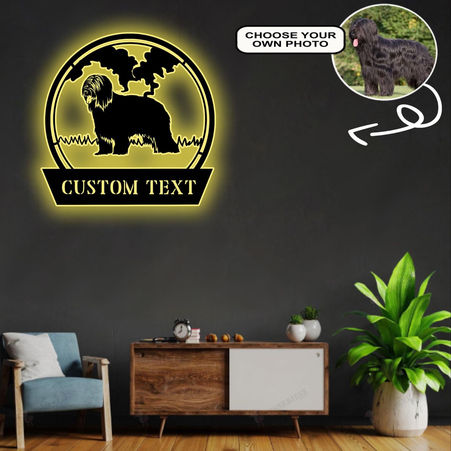 Personalized Briard Dog Metal Sign Led Lights Custom Name Photo