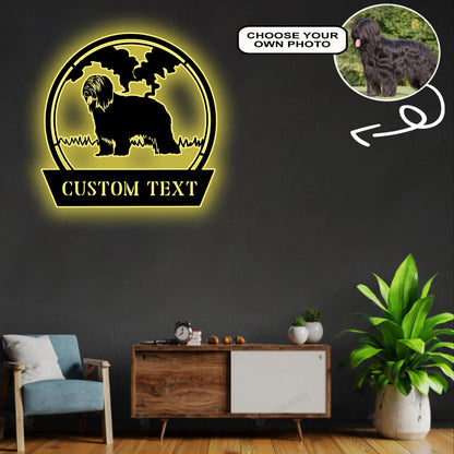 Personalized Briard Dog Metal Sign Led Lights Custom Name Photo