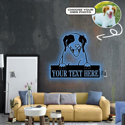 Personalized Brittany Dog Metal Sign Led Lights Custom Name Photo