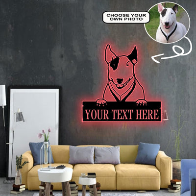Personalized Bull terrier Dog Metal Sign Led Lights Custom Name Photo
