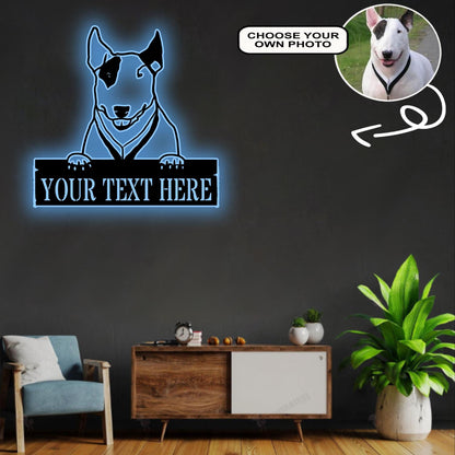 Personalized Bull terrier Dog Metal Sign Led Lights Custom Name Photo
