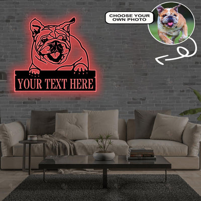 Personalized Bulldog Dog Metal Sign Led Lights Custom Name Photo