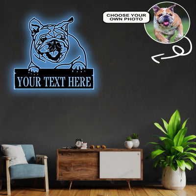 Personalized Bulldog Dog Metal Sign Led Lights Custom Name Photo