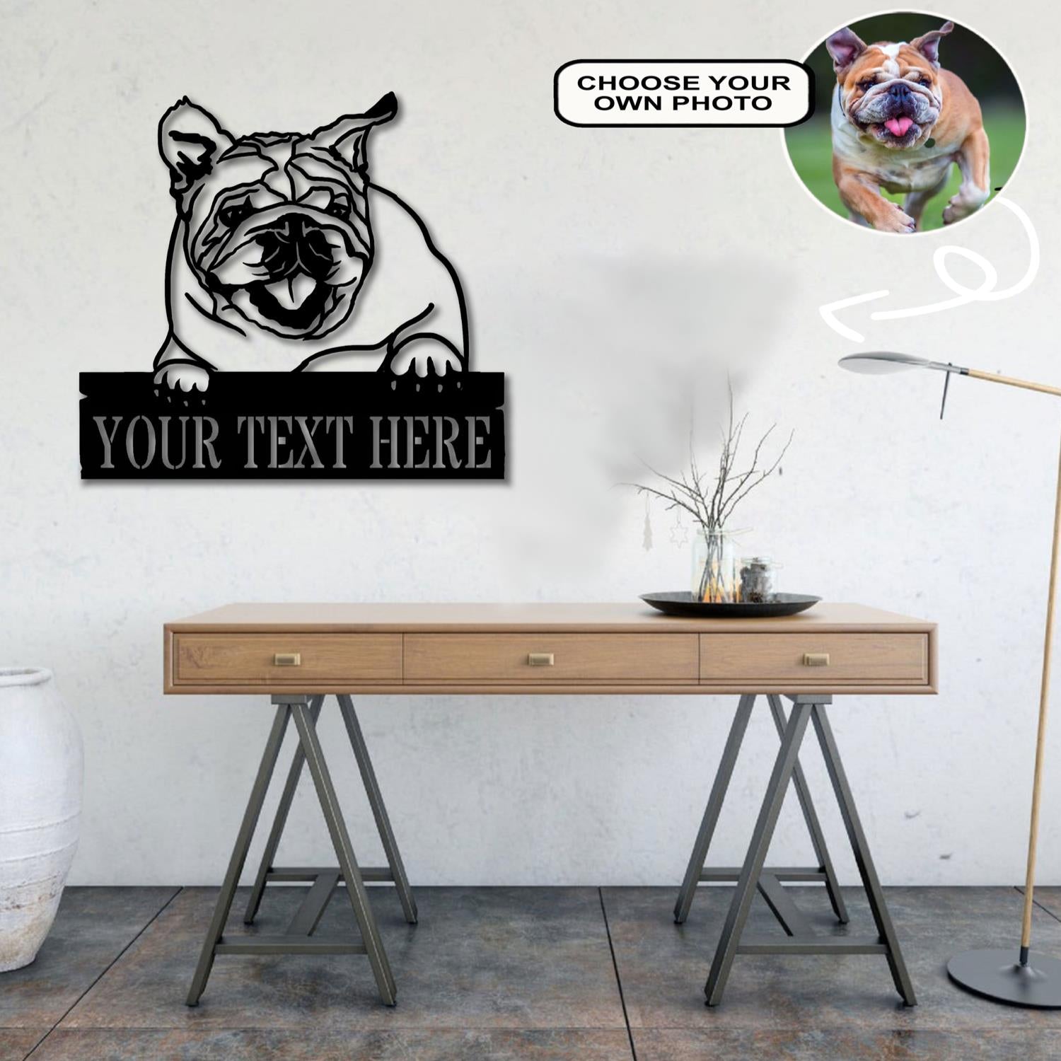 Personalized Bulldog Dog Metal Sign Led Lights Custom Name Photo