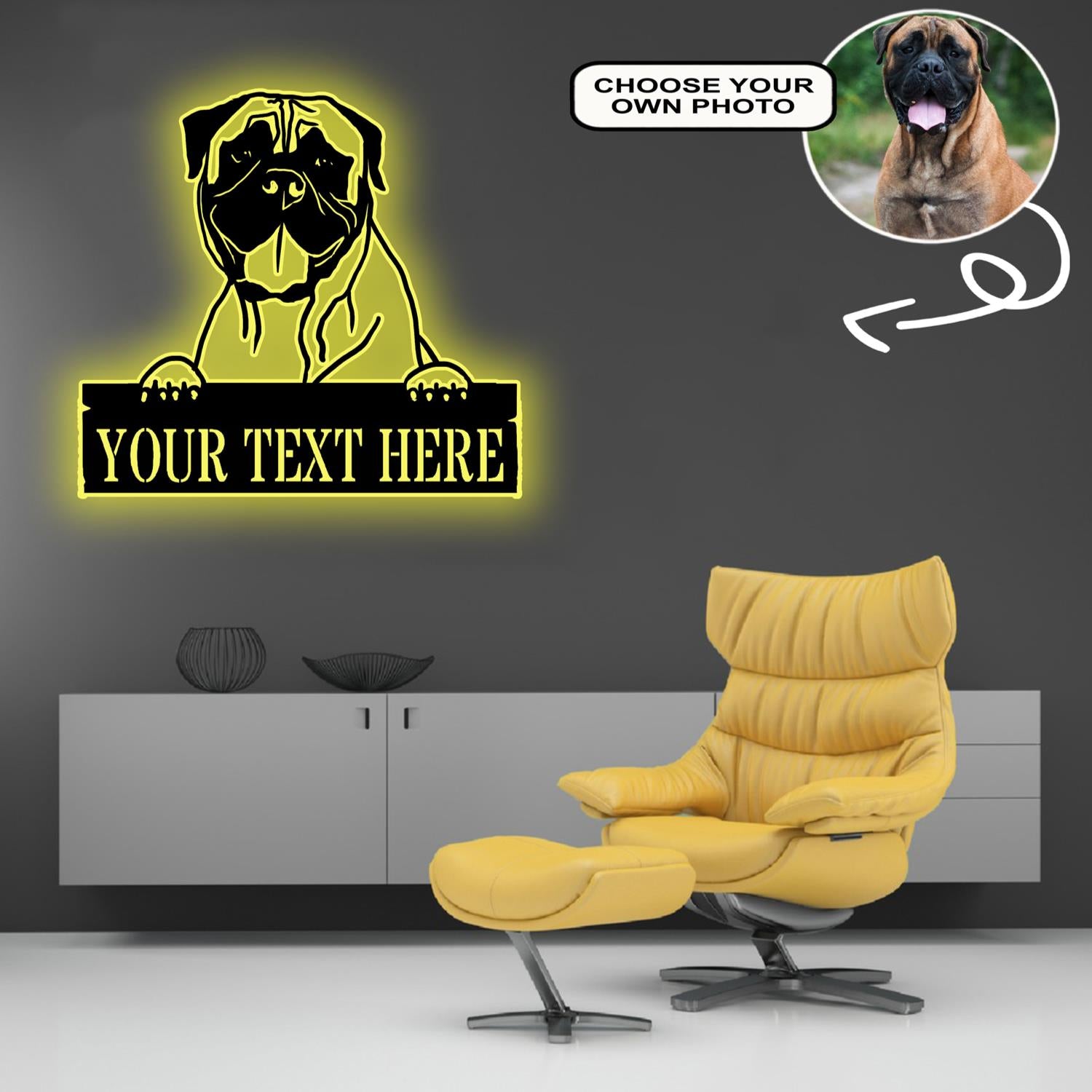 Personalized Bullmastiff Dog Metal Sign Led Lights Custom Name Photo