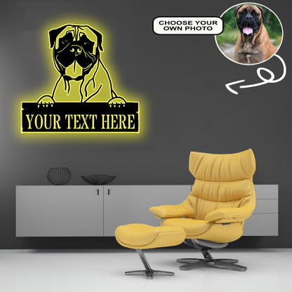 Personalized Bullmastiff Dog Metal Sign Led Lights Custom Name Photo