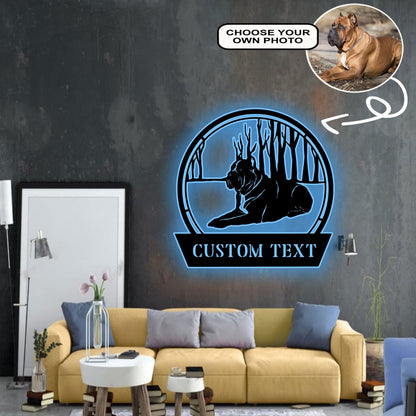 Personalized Cane Corso Dog Metal Sign Led Lights Custom Name Photo