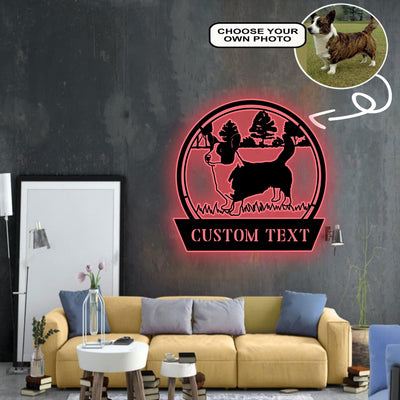 Personalized Cardigan Welsh Corgi Dog Metal Sign Led Lights Custom Name Photo