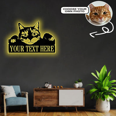 Personalized Cat Dog Metal Sign Led Lights Custom Name Photo