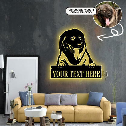 Personalized Caucasian shepherd Dog Metal Sign Led Lights Custom Name Photo