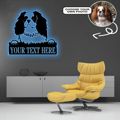 Personalized Cavalier King Charles Spaniel Dog Metal Sign Led Lights Custom Name Photo