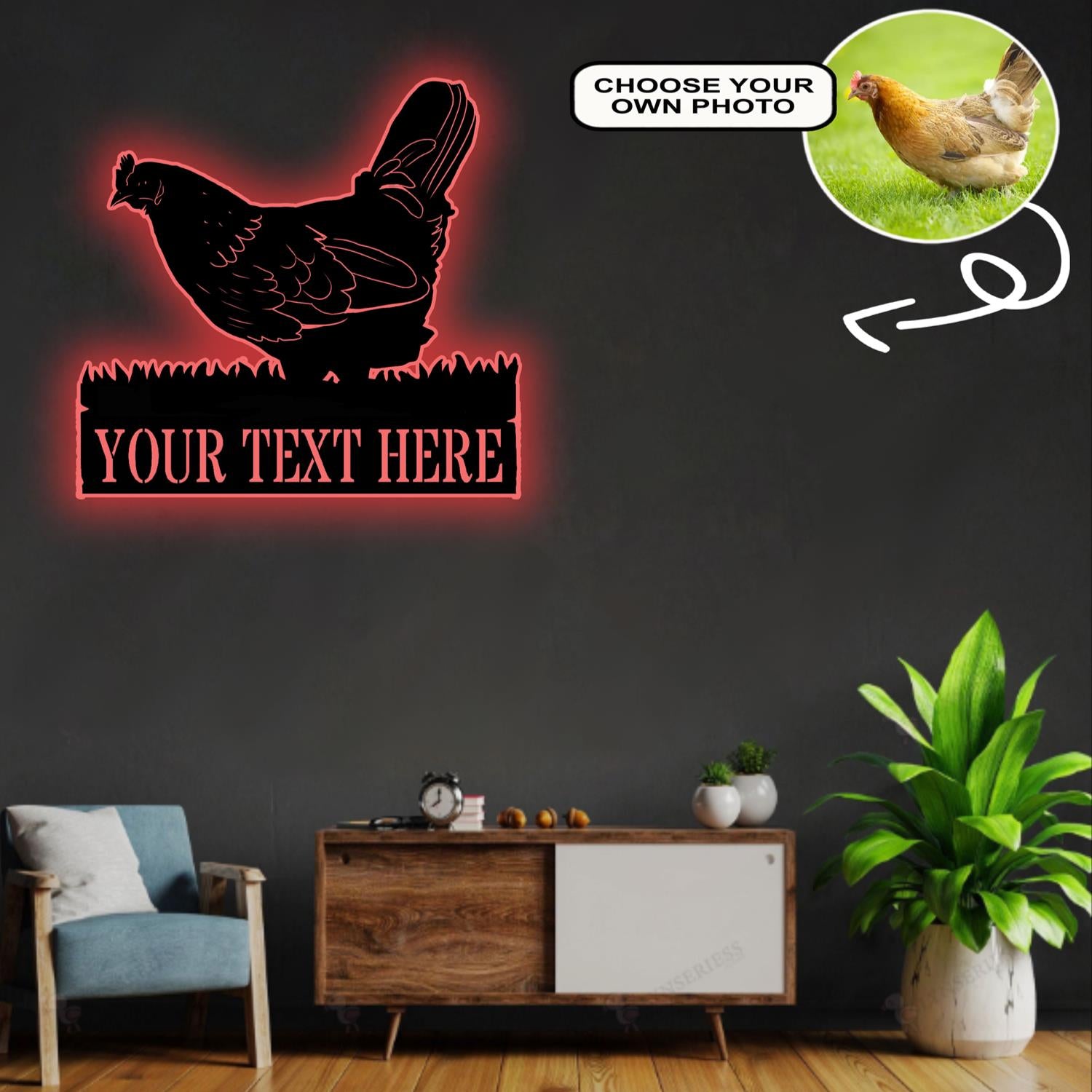 Personalized Chicken Dog Metal Sign Led Lights Custom Name Photo