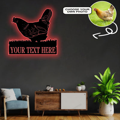 Personalized Chicken Dog Metal Sign Led Lights Custom Name Photo