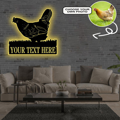 Personalized Chicken Dog Metal Sign Led Lights Custom Name Photo