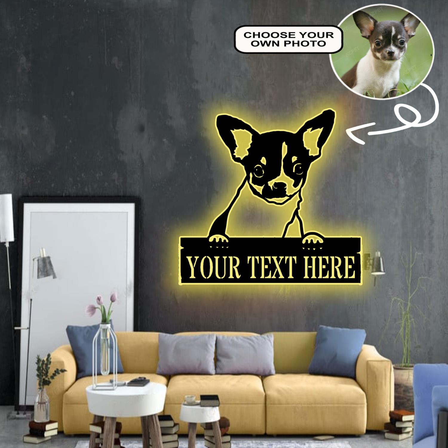 Personalized Chihuahua Dog Metal Sign Led Lights Custom Name Photo