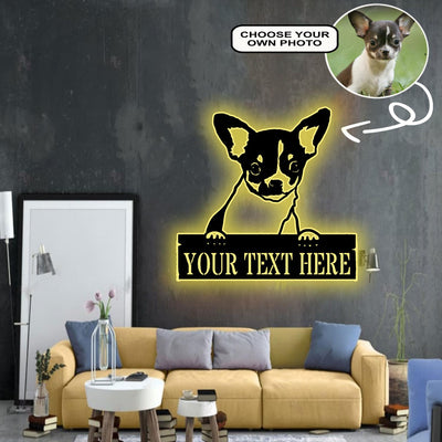 Personalized Chihuahua Dog Metal Sign Led Lights Custom Name Photo