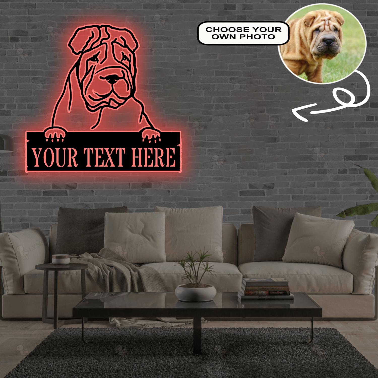 Personalized Chinese shar-pei Dog Metal Sign Led Lights Custom Name Photo