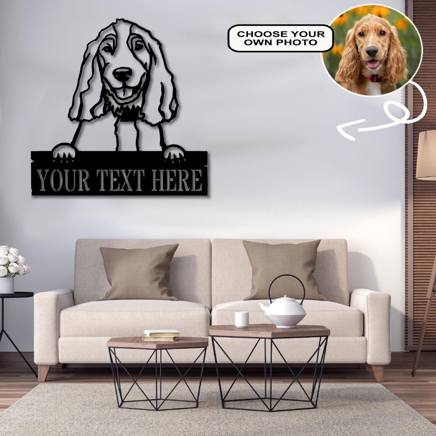 Personalized Cocker Spaniel Dog Metal Sign Led Lights Custom Name Photo