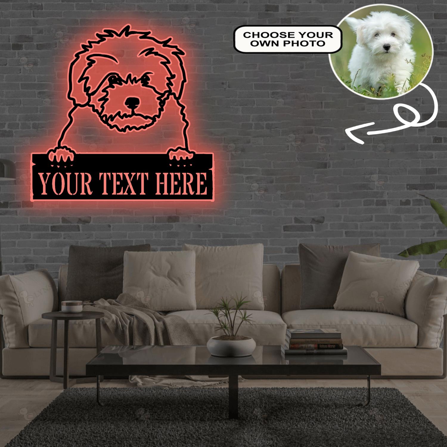 Personalized Coton de tulear Dog Metal Sign Led Lights Custom Name Photo