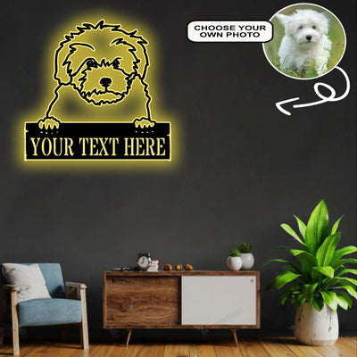 Personalized Coton de tulear Dog Metal Sign Led Lights Custom Name Photo