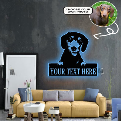 Personalized Dachshund Dog Metal Sign Led Lights Custom Name Photo