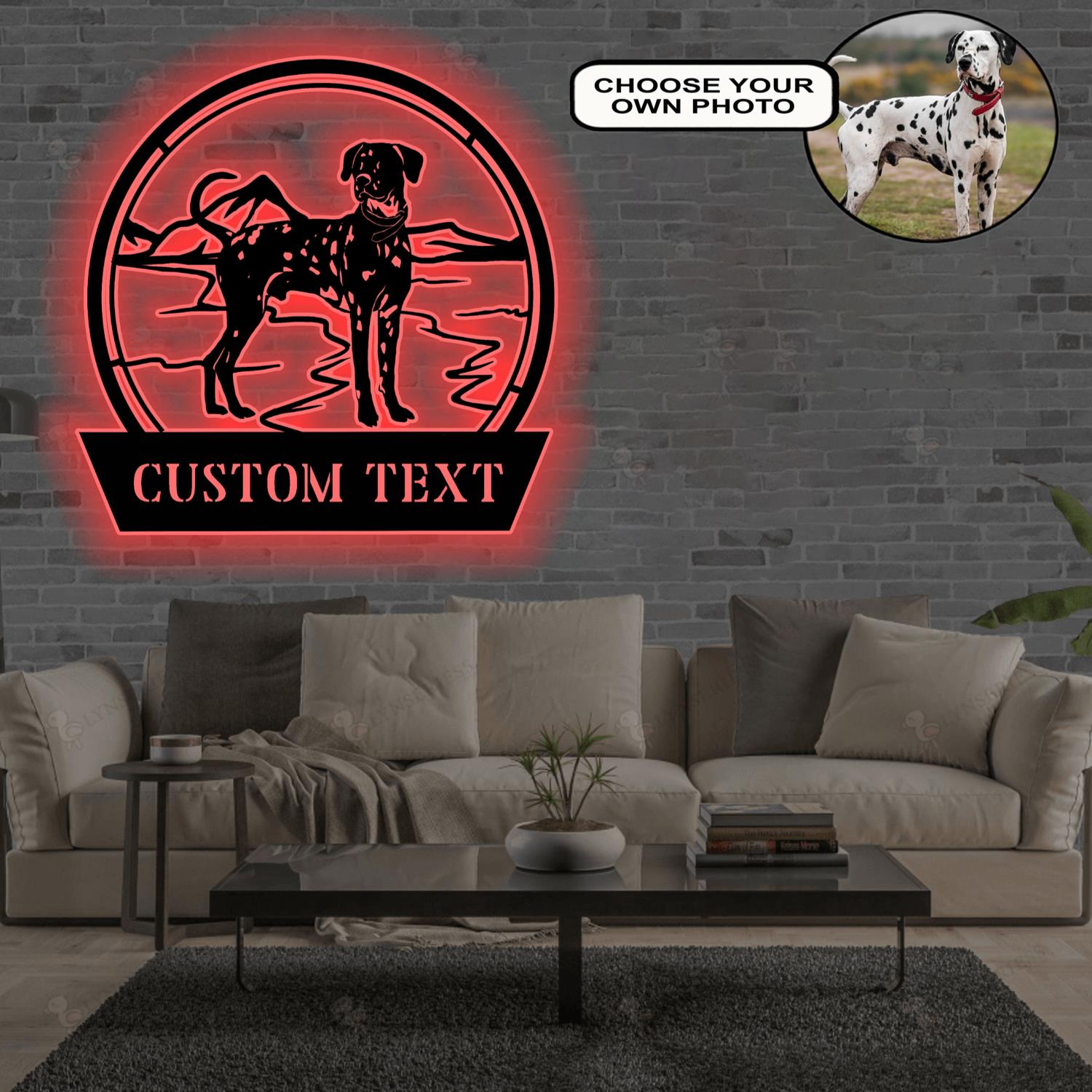 Personalized Dalmatian Dog Metal Sign Led Lights Custom Name Photo