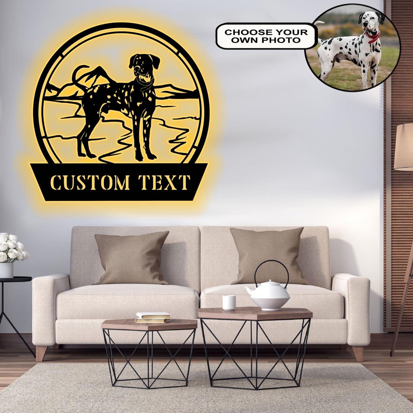 Personalized Dalmatian Dog Metal Sign Led Lights Custom Name Photo