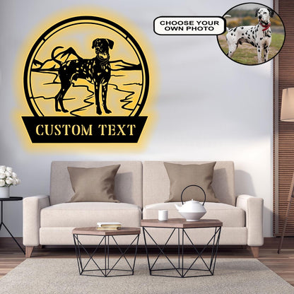 Personalized Dalmatian Dog Metal Sign Led Lights Custom Name Photo