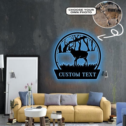 Personalized Deer Dog Metal Sign Led Lights Custom Name Photo